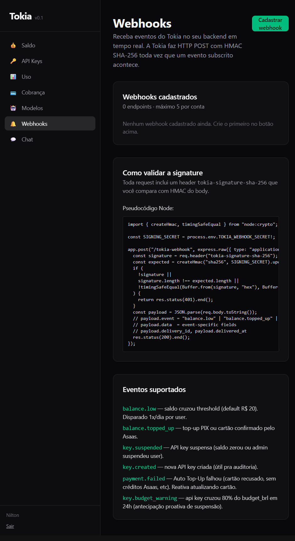 Dashboard webhooks