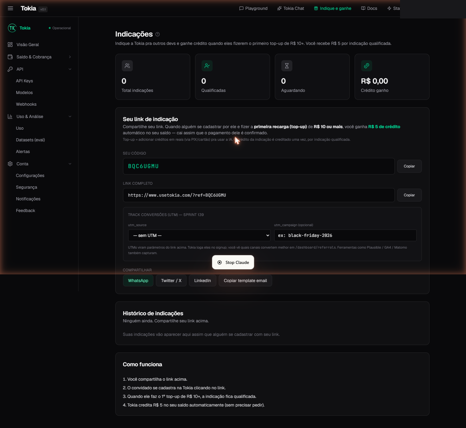 Indicações e programa de afiliados