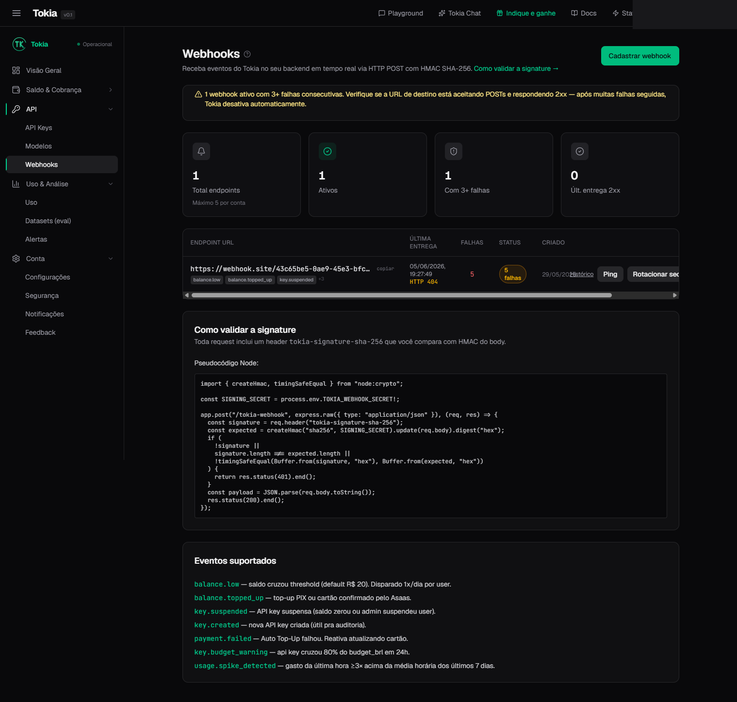 Dashboard webhooks